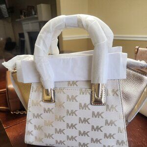 BRAND NEW Avril Small Logo Jacquard and Metallic Leather Satchel